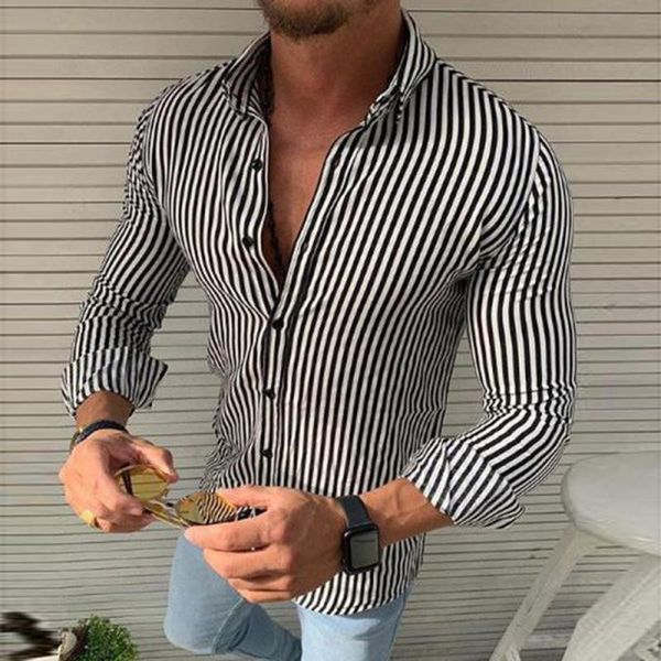 men's casual shirts for men stripped long sleeve autumn 2021 mens fashion clothing trends slim fit button down shirt, White;black
men's casual shirts for men stripped long sleeve autumn 2021 mens fashion clothing trends slim fit button down shirt, White;black