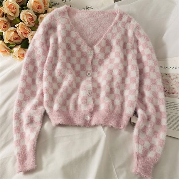 women's knits & tees plaid knitted cardigan women autumn winter sweet mohairsweater coat female korean crop fall 2021 womens y2k clothe, White
women's knits & tees plaid knitted cardigan women autumn winter sweet mohairsweater coat female korean crop fall 2021 womens y2k clothe, White