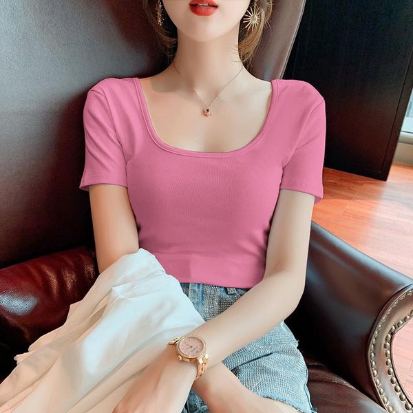 women's t-shirt high waist pure cotton short-sleeved summer 2021 style half-sleeved tight-fitting large collar short square, White
women's t-shirt high waist pure cotton short-sleeved summer 2021 style half-sleeved tight-fitting large collar short square, White