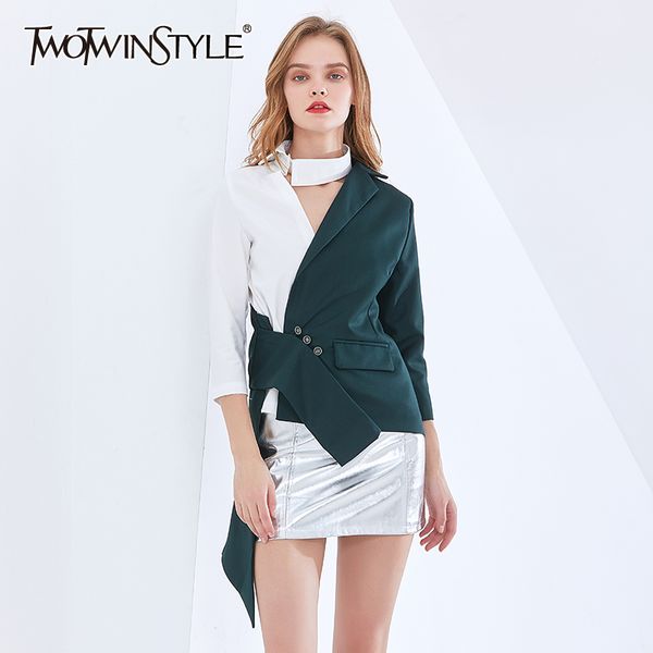 twotwinstyle hit color asymmetrical blazer for women notched long sleeve patchwork causal blazers female fashion clothing 210428, White;black
twotwinstyle hit color asymmetrical blazer for women notched long sleeve patchwork causal blazers female fashion clothing 210428, White;black
