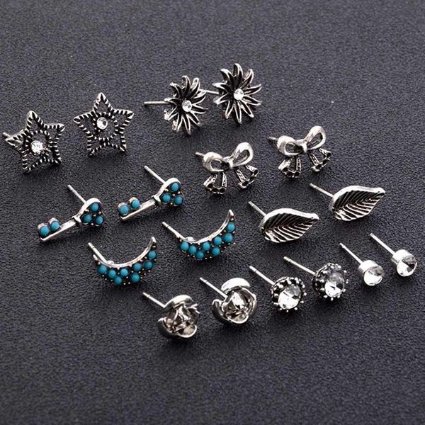 stud silver leaf bowknot earrings set rhinestone ear women boho jewelry moon sun 9 pair/set, Golden;silver
stud silver leaf bowknot earrings set rhinestone ear women boho jewelry moon sun 9 pair/set, Golden;silver