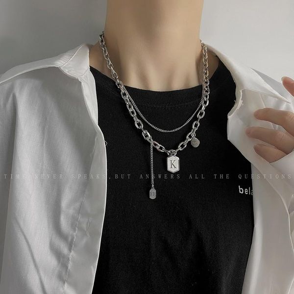 chains personality trendy k letter hip-hop square brand double-layer titanium steel necklace female niche design sense wild pendant, Silver
chains personality trendy k letter hip-hop square brand double-layer titanium steel necklace female niche design sense wild pendant, Silver