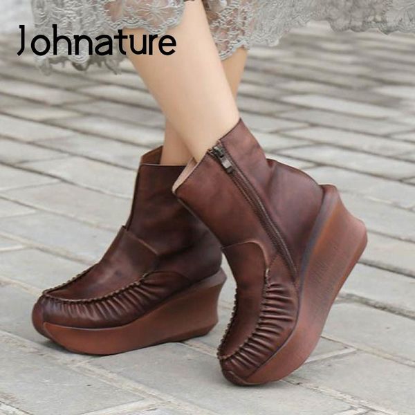 boots johnature genuine leather shoes women 2021 winter zip wedges round toe handmade concise leisure ankle platform, Black
boots johnature genuine leather shoes women 2021 winter zip wedges round toe handmade concise leisure ankle platform, Black