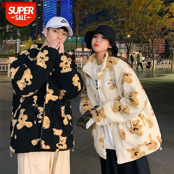 lamb plush cotton clothes male bear print jacket trend loose lovers thick coat #if4b, Black;brown
lamb plush cotton clothes male bear print jacket trend loose lovers thick coat #if4b, Black;brown