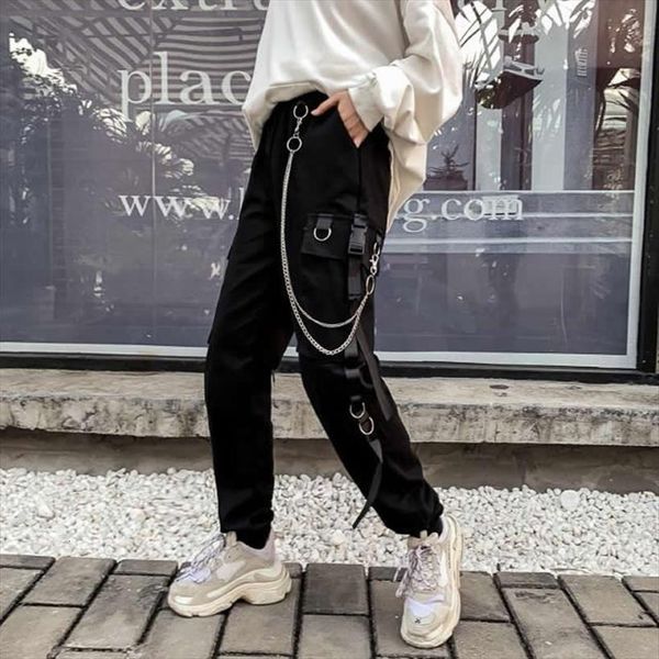 cargo joggers harajuku chain pockets womens pant high elastic waist hip hop streetwear trousers female harem, Black;white
cargo joggers harajuku chain pockets womens pant high elastic waist hip hop streetwear trousers female harem, Black;white