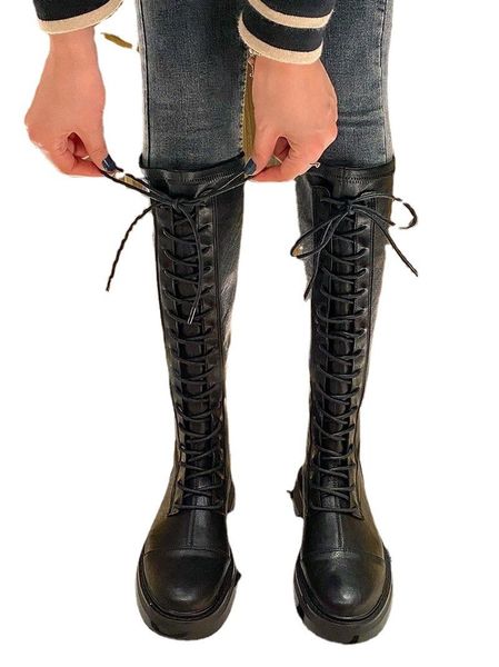 boots 2021 retro thick knee-high knight women shoes fashion lace-up leather autumn square heel woman, Black
boots 2021 retro thick knee-high knight women shoes fashion lace-up leather autumn square heel woman, Black
