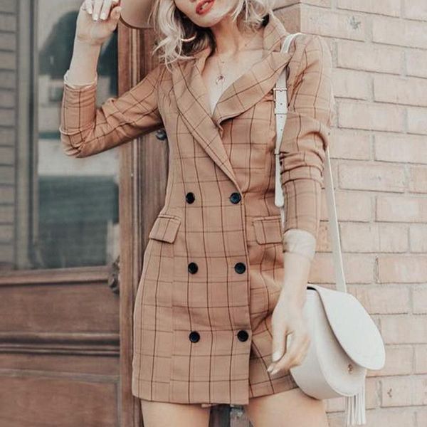 vintage khaki plaid women blazer dress 2021 autumn winter slim long check office jacket feminino outerwear women's suits & blazers, White;black
vintage khaki plaid women blazer dress 2021 autumn winter slim long check office jacket feminino outerwear women's suits & blazers, White;black