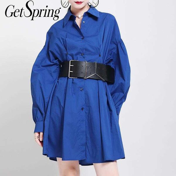 getspring women dress blue shirt puff sleeve loose casual knee-length es single breasted long autumn es 210601, Black;gray
getspring women dress blue shirt puff sleeve loose casual knee-length es single breasted long autumn es 210601, Black;gray