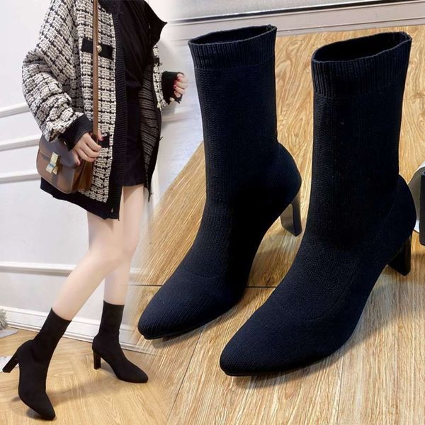 large size boots women's spring flying woven pointed thin heel elastic breathable sho, Black
large size boots women's spring flying woven pointed thin heel elastic breathable sho, Black