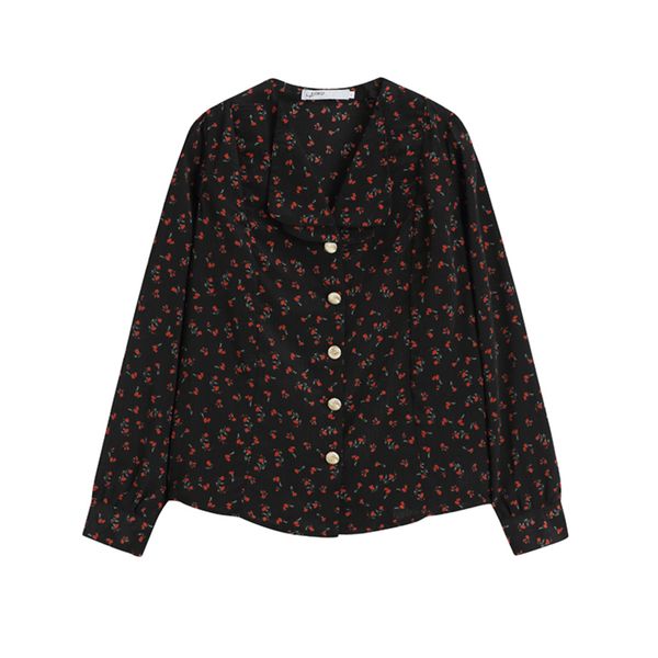 women vintage puff sleeve floral chiffon shirt double-layer collar v-neck b3013 210514, White
women vintage puff sleeve floral chiffon shirt double-layer collar v-neck b3013 210514, White