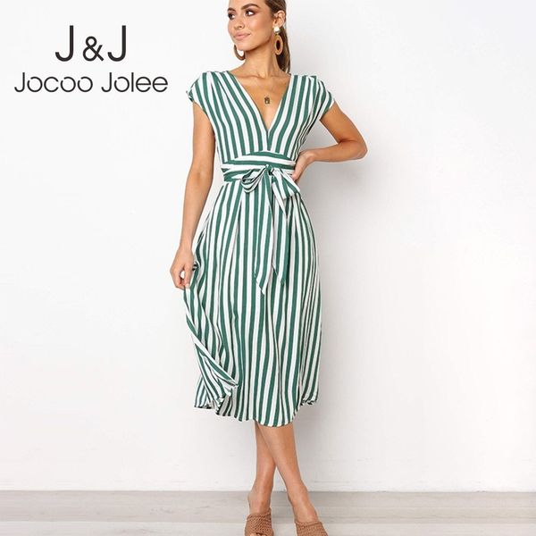 jocoo jolee women elegant short sleeve blue striped dress v neck drawstring high waist long party dress vacation clothes 210518, Black;gray
jocoo jolee women elegant short sleeve blue striped dress v neck drawstring high waist long party dress vacation clothes 210518, Black;gray