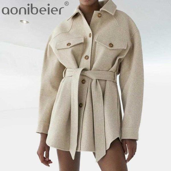 women fashion with belt loose woolen jacket coat vintage long sleeve side pockets female outerwear chic overcoat 210604, Black;brown
women fashion with belt loose woolen jacket coat vintage long sleeve side pockets female outerwear chic overcoat 210604, Black;brown