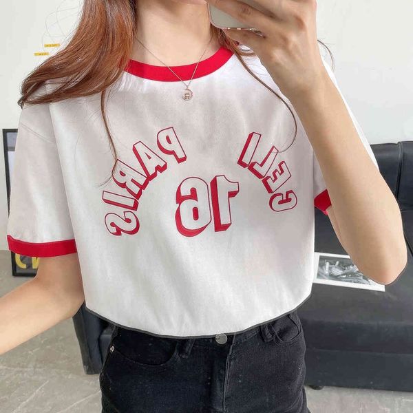 design clothing fashion ce saijia no.16 contrast neckline t-shirt 2021 summer women's casual loose short sleeve, White
design clothing fashion ce saijia no.16 contrast neckline t-shirt 2021 summer women's casual loose short sleeve, White