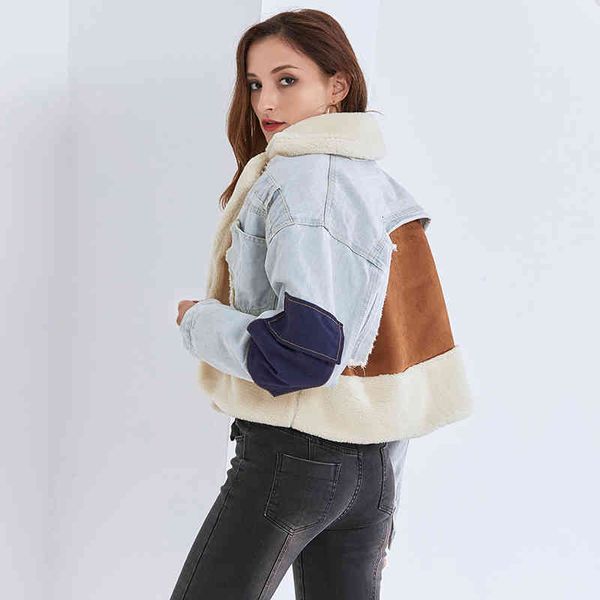 streetwear patchwork jacket for women notched long sleeves lambswool warm thick denim cotas female 2021 winter, Black;brown
streetwear patchwork jacket for women notched long sleeves lambswool warm thick denim cotas female 2021 winter, Black;brown