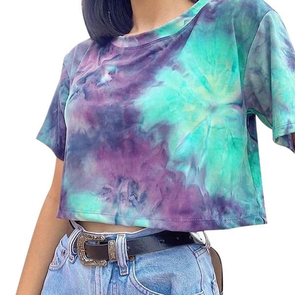 women's tie dye short , round neck sleeve outwear crop casual streetwear t-shirt, White
women's tie dye short , round neck sleeve outwear crop casual streetwear t-shirt, White
