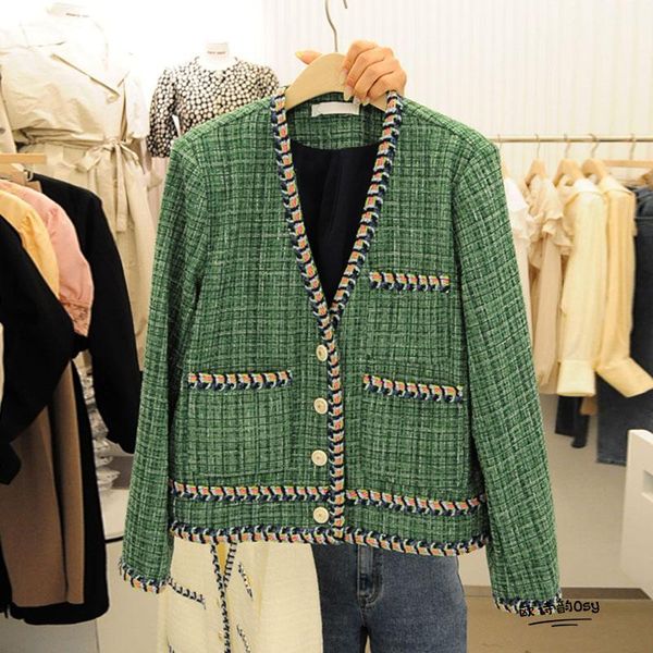 women's jackets small fragrance korean fashion tweed jacket coat autumn winter women v neck long sleeve green weaving pocket elegant ou, Black;brown
women's jackets small fragrance korean fashion tweed jacket coat autumn winter women v neck long sleeve green weaving pocket elegant ou, Black;brown