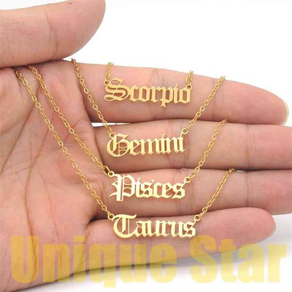 12pcs/set wholesale 100% stainless steel old english zodiac letter necklace for women aries horoscope jewelry fashion necklaces 210721, Silver
12pcs/set wholesale 100% stainless steel old english zodiac letter necklace for women aries horoscope jewelry fashion necklaces 210721, Silver
