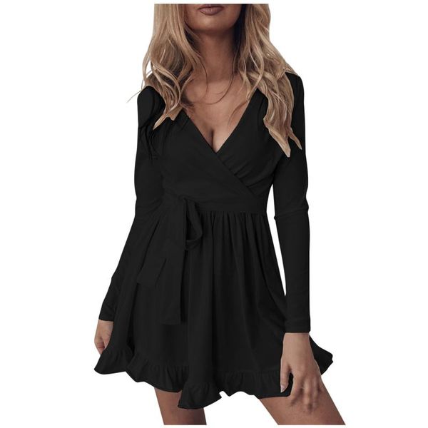 casual dresses v neck black dress women mini swing party wedding long sleeve with belt elegant temperament fashion festival, Black;gray 
casual dresses v neck black dress women mini swing party wedding long sleeve with belt elegant temperament fashion festival, Black;gray