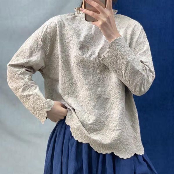 women's blouses & shirts fairynatural 2021 ladies ruffles full sleeve and spring fall solid color women retro linen embroidery, White
women's blouses & shirts fairynatural 2021 ladies ruffles full sleeve and spring fall solid color women retro linen embroidery, White