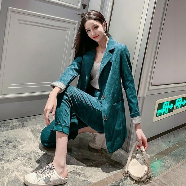 women's tracksuits 2021 women spring corduroy two piece set casual blazer suits single breasted jacket+ high waist long suit pants, Gray
women's tracksuits 2021 women spring corduroy two piece set casual blazer suits single breasted jacket+ high waist long suit pants, Gray