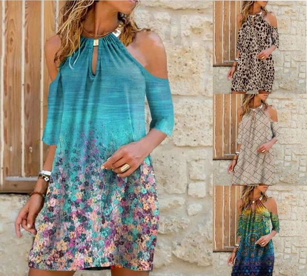 women's middle sleeve dress with multi color printing hanging neck off shoulder skirt, Black;gray
women's middle sleeve dress with multi color printing hanging neck off shoulder skirt, Black;gray