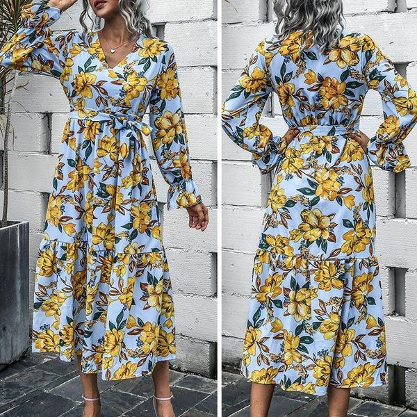 women long lantern sleeve floral print v-neck feminine party elegant maxi dress light blue casual dresses, Black;gray
women long lantern sleeve floral print v-neck feminine party elegant maxi dress light blue casual dresses, Black;gray