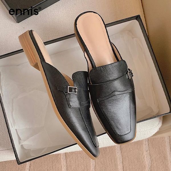 slippers ennis brand mules shoes women's genuine leather casual fashion square low heels spring summer outdoor m102, Black
slippers ennis brand mules shoes women's genuine leather casual fashion square low heels spring summer outdoor m102, Black