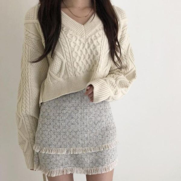 women's sweaters 2021 autumn winter back lace up pull femme korean twist knitted sweater long sleeve v-neck short pullover knitwear, White;black
women's sweaters 2021 autumn winter back lace up pull femme korean twist knitted sweater long sleeve v-neck short pullover knitwear, White;black