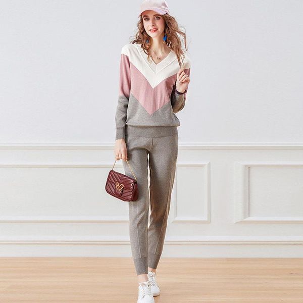 autumn winter casual tracksuit women two piece outfit fashion color block knit pullovers sweater and pants suit matching sets women's t, Gray
autumn winter casual tracksuit women two piece outfit fashion color block knit pullovers sweater and pants suit matching sets women's t, Gray