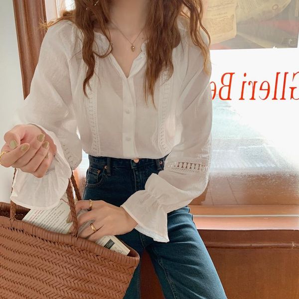 women's blouses & shirts female autumn retro french wood ears hollow loose lotus leaf sleeve western style long-sleeved solid color wo, White
women's blouses & shirts female autumn retro french wood ears hollow loose lotus leaf sleeve western style long-sleeved solid color wo, White
