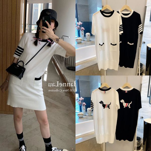 2021tb new knitted white french dress women's middle sleeve dog print slim fit skirt medium length summer, Black;gray
2021tb new knitted white french dress women's middle sleeve dog print slim fit skirt medium length summer, Black;gray