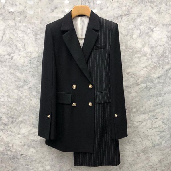 women clothes autumn and winter korean striped stitching small suit long coat female irregular double-breasted personality women's suit, White;black
women clothes autumn and winter korean striped stitching small suit long coat female irregular double-breasted personality women's suit, White;black