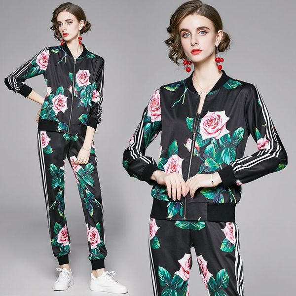 women's two piece pants retro floral spring autumn sets women 2021 long sleeve jackets coat + elegant trousers runway casual running pr, White
women's two piece pants retro floral spring autumn sets women 2021 long sleeve jackets coat + elegant trousers runway casual running pr, White