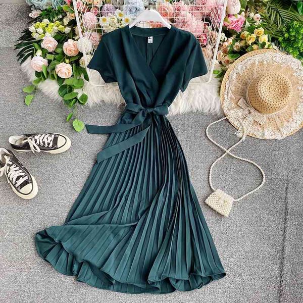 summer elegant solid women pleated dress casual short sleeve sashes es vintage high waist slim beige/green 210426, Black;gray
summer elegant solid women pleated dress casual short sleeve sashes es vintage high waist slim beige/green 210426, Black;gray