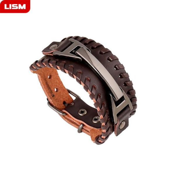vintage punk leather bracelet 2 color black & brown fashion clasp multilayer braid rope for men jewelry charm bracelets, Golden;silver
vintage punk leather bracelet 2 color black & brown fashion clasp multilayer braid rope for men jewelry charm bracelets, Golden;silver