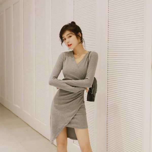 casual dresses autumn solid gray bodycon dress long sleeve v-neck irregular pleated bandage vestidos de festa, Black;gray
casual dresses autumn solid gray bodycon dress long sleeve v-neck irregular pleated bandage vestidos de festa, Black;gray