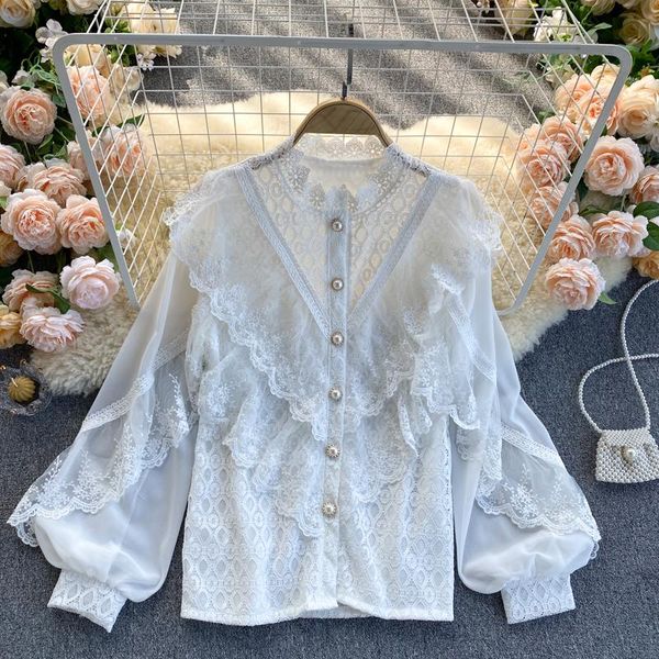 women's blouses & shirts limiguyue elegant mesh lace patchwork puff sleeve hollow out women shirt chic single button white femme blusas
women's blouses & shirts limiguyue elegant mesh lace patchwork puff sleeve hollow out women shirt chic single button white femme blusas