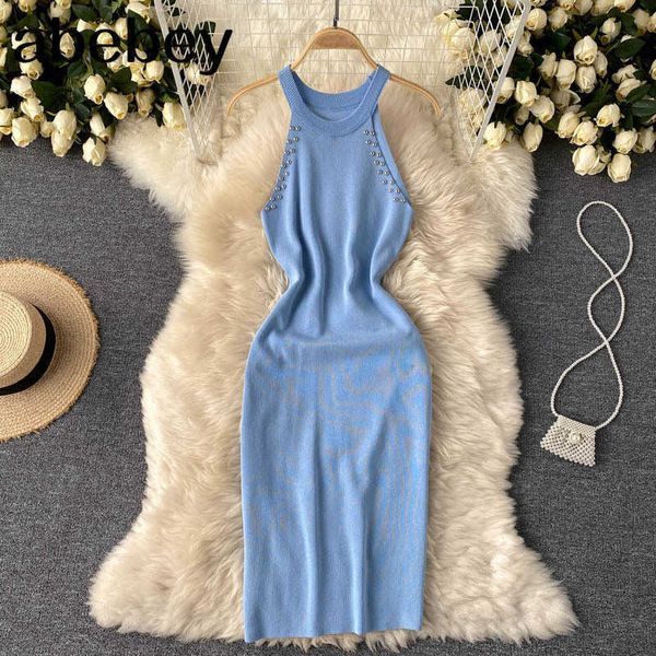 design halter knitted dress women sleeveless bodycon dresses summer backless slim short sundress 210715, Black;gray
design halter knitted dress women sleeveless bodycon dresses summer backless slim short sundress 210715, Black;gray