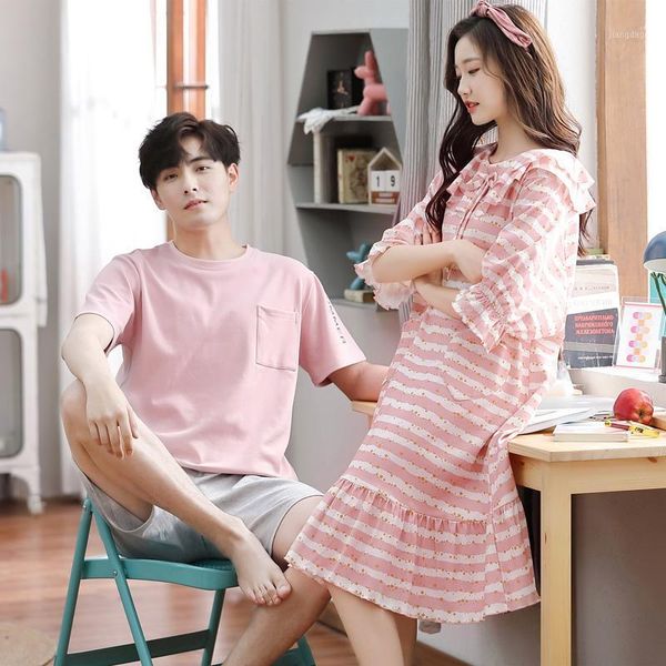 men's sleepwear summer 100%cotton couple pajamas short sleeve women's nightgown 2piece set homewear clothing, Black;brown
men's sleepwear summer 100%cotton couple pajamas short sleeve women's nightgown 2piece set homewear clothing, Black;brown