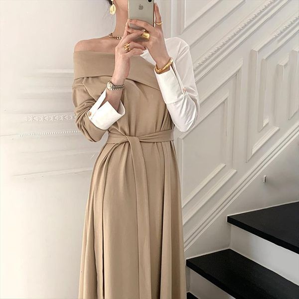 V Neck Elegant Color Patchwork Women Dresses Long Maxi Spring Office Off Shoulder Sleeve Korean With Vintage B719, Black;gray
V Neck Elegant Color Patchwork Women Dresses Long Maxi Spring Office Off Shoulder Sleeve Korean With Vintage B719, Black;gray