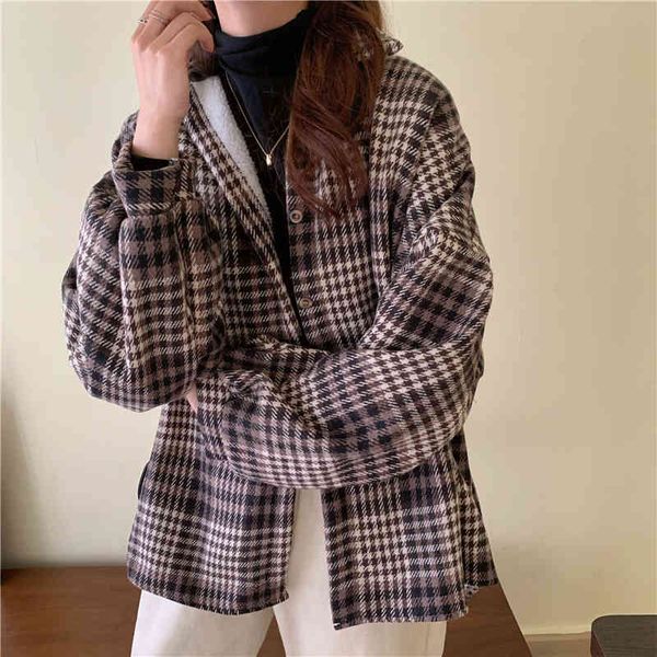 jacket autumn female thick plaid woolen velvet lining woman's jacket warm, Black;brown
jacket autumn female thick plaid woolen velvet lining woman's jacket warm, Black;brown