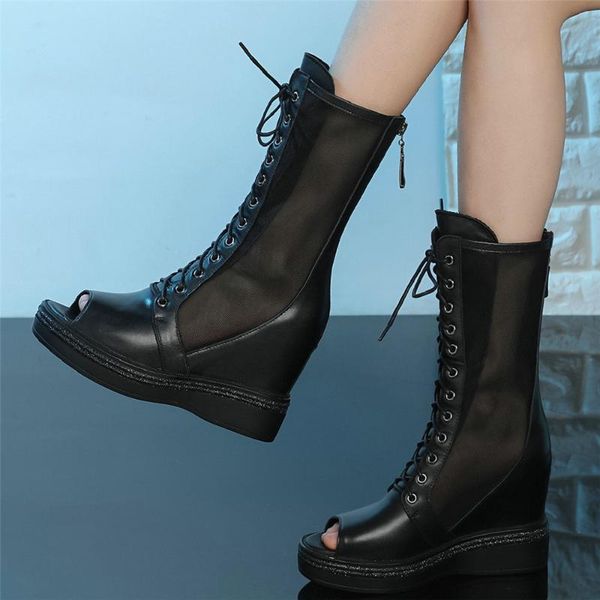 casual shoes women lace up genuine leather wedges high heel motorcycle boots female summer open toe platform fashion sneakers, Black
casual shoes women lace up genuine leather wedges high heel motorcycle boots female summer open toe platform fashion sneakers, Black