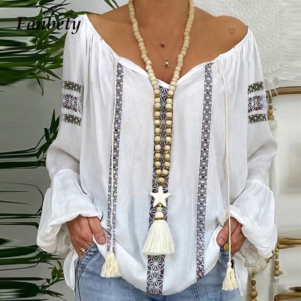 women's blouses & shirts 2021 elegant tassel print women blouse autumn lantern long sleeve pullovers ladies vintage v-neck loose b, White
women's blouses & shirts 2021 elegant tassel print women blouse autumn lantern long sleeve pullovers ladies vintage v-neck loose b, White