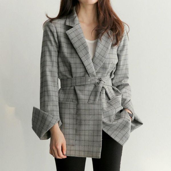 women's suits & blazers autumn women retro plaid coat casual long sleeves suit jacket belted blazer with pockets slim outwear clothes, White;black
women's suits & blazers autumn women retro plaid coat casual long sleeves suit jacket belted blazer with pockets slim outwear clothes, White;black