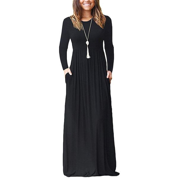 red - casual women's pocket, loose long sve round neck drs, waist empire, ruffle, Black;gray
red - casual women's pocket, loose long sve round neck drs, waist empire, ruffle, Black;gray