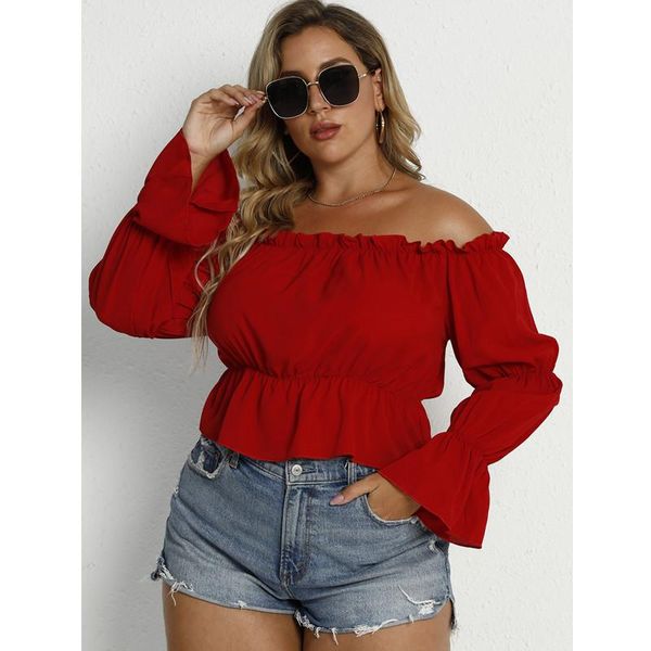 plus size t-shirt long sleeve ruffled blouses off shoulders high waist blouse slash neck autumn shirts lady, Black
plus size t-shirt long sleeve ruffled blouses off shoulders high waist blouse slash neck autumn shirts lady, Black