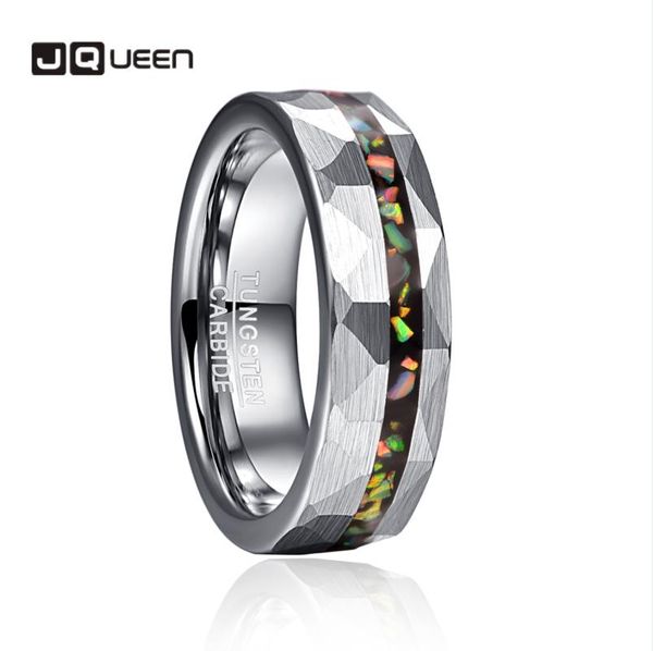 wedding rings 6mm hammered fine sand inlaid with opal tungsten carbide steel ring men's and women's engagement jewelry, Slivery;golden 
wedding rings 6mm hammered fine sand inlaid with opal tungsten carbide steel ring men's and women's engagement jewelry, Slivery;golden