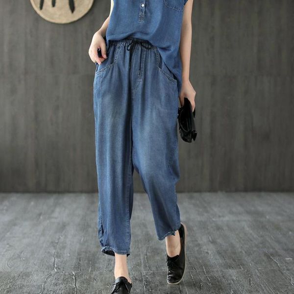 spring autumn loose pockets elastic waist drawstring harem trouser simple casual women jeans pants ankle-length women's, Blue
spring autumn loose pockets elastic waist drawstring harem trouser simple casual women jeans pants ankle-length women's, Blue