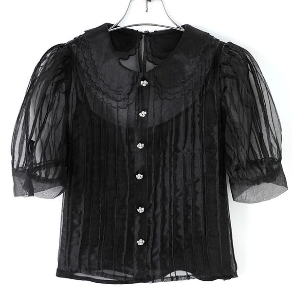 women's blouses & shirts 2021 spring chic girly summer crystal buttons sleeves organza c075, White
women's blouses & shirts 2021 spring chic girly summer crystal buttons sleeves organza c075, White