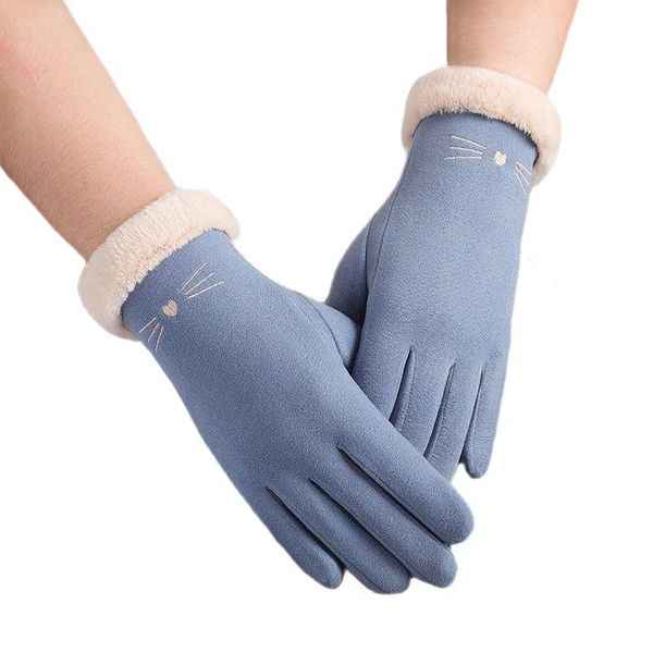 five fingers gloves women winter thicken keep warm touch screen plus velvet cute lovely cat cartoon embroidery outdoor cycling, Blue;gray
five fingers gloves women winter thicken keep warm touch screen plus velvet cute lovely cat cartoon embroidery outdoor cycling, Blue;gray
